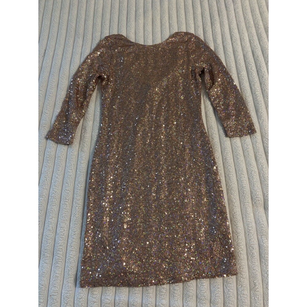NWT Topshop Rose gold sequin mini dress Women’s 6 3/4 sleeve Scoop Neck Low Back